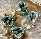 Sterling Silver Southwestern Big Mojave Turquoise Cluster Dangle Earrings  925