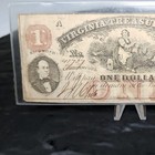 1862  1 One Dollar Virginia Treasury Note Confederate Civil War Richmond Va