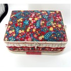 Vintage Sewing Basket Wicker Floral Paisley Red White Woven Craft Box Made Korea