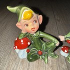 Lefton Pixie Elf Set Vintage Christmas Rare Japan Mushrooms 2 Elves Figurine Euc