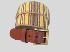 Leather Man Belt Sz 32 Handmade Top Grain Leather Striped Woven Brass Buckle Euc