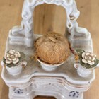 Antique Victorian Conta   Boehme German Porcelain Fairing Box Pin Cushion  5 h