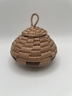 Vtg Hand Woven Small Basket With Lid