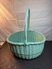 Vintage Large Sturdy Mint Green Woven Basket Painted