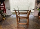 Bentwood Rattan Mcguire Style Vtg Bamboo And Glass Dining Table  Garden Sunroom