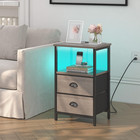 Nightstand With Charging Station  Led Night Stand Set Of 2  Bedside Table End Ta