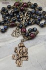 Joan Of Arc Michael Blue Tiger Eye Red Jade Vintage Bronze Rosary