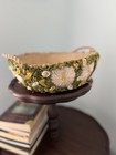 Vintage Handwoven Wicker And Raffia Round Basket With Yellow Flowers