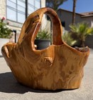 Natural Hand Carved Live Edge Burl Wood Large Stunning Rustic Basket With Handle