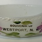 Westport Ny New York Souvenir Antique White Milk Glass Trinket Boat