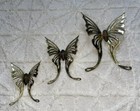 Vintage Set Of Three Brass And Wood Butterflies Hanging Wall Decor