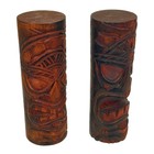 Set Of 2 Hand-carved Wooden Tiki Totems 8  Tribal Island Decor Brown Statues