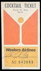 Vintage Western Airlines Cocktail Ticket Good For One Drink Great Condition Used