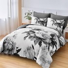 Grey Queen Comforter Set 7 Piece Bed In A Bag Gray Floral Printed On White