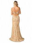 Dq Champagne Formal Dress Spaghetti Strap Open Back Lace-up High Slit Gown