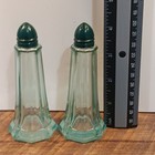 Vintage 1930s Green Glass Salt   Pepper Shakers 