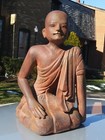 Vintage Asian Burmese Carving Wood Of Kneeling Buddhist Monk Large Statue