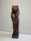 Carved African Woman Carrying A Basket Black Wood Sculpture Figurine Statue 