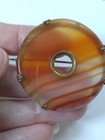 2 Antique Victorian Scottish Banded Agate Carnelian Carved Brooch Pin Vtg
