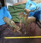 Vintage Pair Of Large Spotted Brass Deer Statues  buck   Doe 