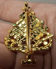 Vintage Unsigned Gold Tone Rhinestone Holiday Christmas Tree Brooch Pin
