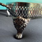 Vtg Silverplate Gallery Casserole Dish Holder W pierced Design   Footed Base