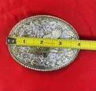 American Bald Eagle Western Belt Buckle Engraved Floral Oval Gold Silver Vtg