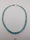 Old Vtg Handmade Navajo Natural Turquoise Heishi Bead Sterling Silver Necklace