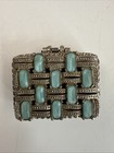 Small Hinged Silver Tone W  Turquoise Elegant Beads Vintage Pill Box 1 5   x1   