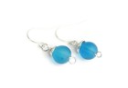 Blue Sea Glass Earrings   Wire Wrapped Frosted 10mm Ocean Sea Cruise Beach