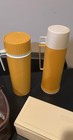 Vintage 1970   s Thermos Picnic Set Of 2 Thermos W Sandwich Box And Leather Bag