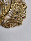 Vintage Large Swan Filigree Openwork Gold Tone Rhinestone Bird Brooch 