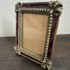 Ornate Pink Enamel   Rhinestone Jeweled Metal Picture Frame - Vintage Style 4 75