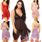 Women s Sexy Lingerie Sheer Lace Deep-v-neck Dress Sleepwear Nightwear G-string