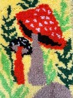 Vintage Latch Hook Mushroom Rug Textile Art 1970s 48    X 12   