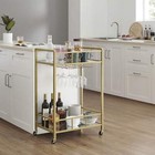 Rolling Bar Cart     2-tier Serving Cart With Wine Glass Hooks  Lockable Wheels