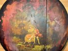 Antique Victorian Wooden Hand Painted Table Top Red Coat Love Scene 1890s Wow