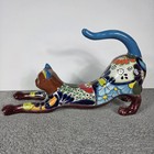 Talavera Cat Figurine Mexican Pottery Art  Hand Painted 16 5 X 5 X 9 5 In