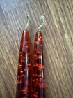 Vintage Red Lucite Candle Mcm Decor Gold Flake 10   