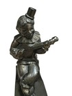 Vintage Mandolin Musician Cast Bronze Metal Pierrot Clown Man Pair Of Bookends