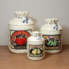 Vintage Pottery Ceramic Canister Sealed Lids Burlap Sack Design Set Of 3 Retro