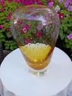 Vintage Mid Century Scandanavian Controlled Bubble Heavy Glass Vase 13  Amber