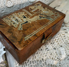Vintage Leather Jewelry Box 7  Gold Embossed  Velvet Lined  Trinket  Egyptian