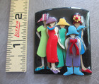 Vintage Woman Pins By Lucinda 2  Pin 5 Ladies With Sundress And Sun Hat 3-d Look