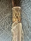 Antique Glass Hanging Hat Pin Holder With Beaded Tassels With 7 Hat Pins