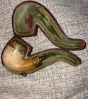 Antique Meerschaum Pipe Bowl With Ornate Gold Bands In Original Case