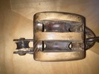 Vintage Wood Cast Iron Metal Block   Tackle Double Pulley Barn Boat Antique 10   
