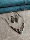 Sterling Silver Filigree Aquamarine Glass Jewelry Set - Necklace   Earrings