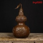 China Ancient Dynasty Bronze Fengshui Lucky Peony Gourd Zun Cup Bottle Pot Vase