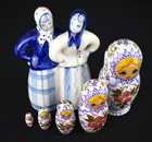Vintage Ussr Lot Gzhel Hand Painted Porcelain Folk Art Figurine   Nesting Dolls
